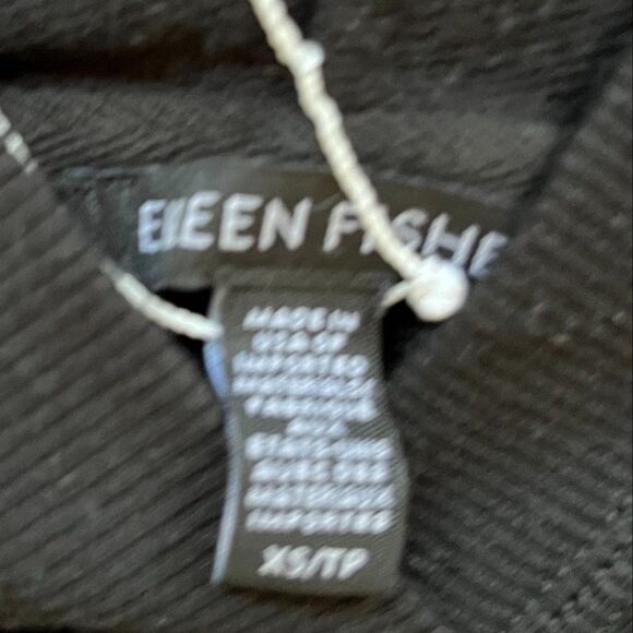 EILEEN FISHER Black Stretch Sweater Pull Over Hoodie  Women's Size XS - Picture 3 of 7